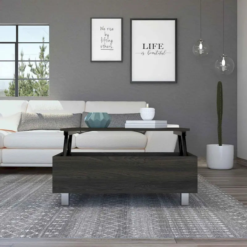 Table basse relevable avec compartiment de rangement caché