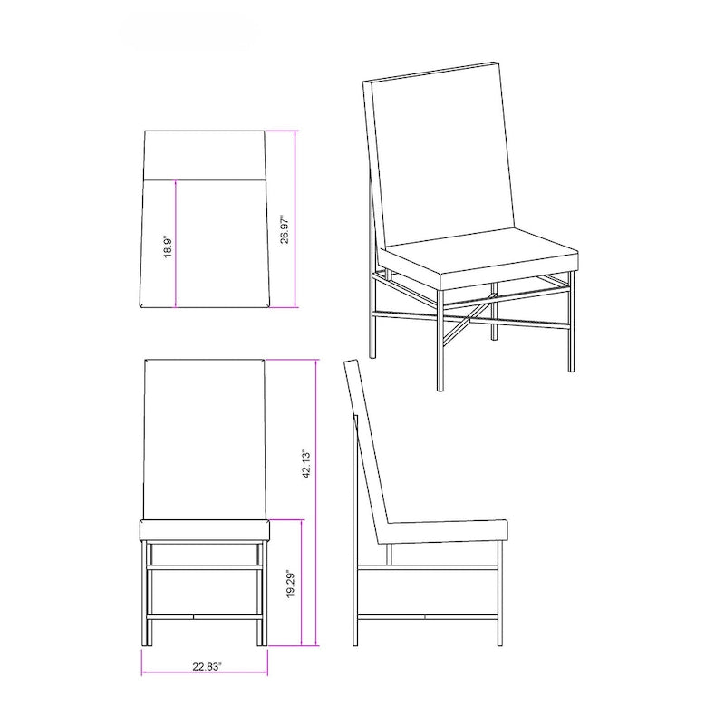 Chaise d'appoint contemporaine Somette avec cadre en acier, ensemble de 2