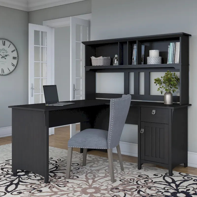 Bureau en L de 60 W avec meuble de rangement supérieur