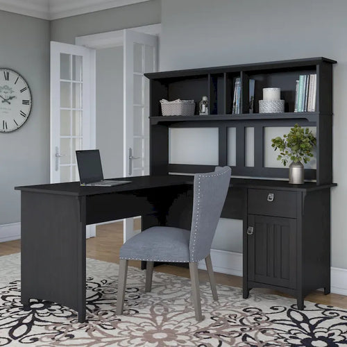 Bush Furniture Salinas 60W L Shaped Desk with Storage Hutch