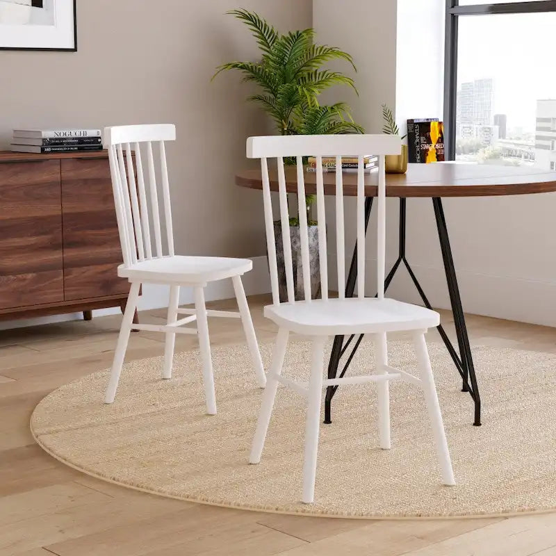 Chaises de salle à manger avec dossier en fuseau en bois massif - un lot de deux
