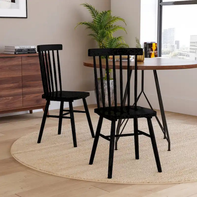 Chaises de salle à manger avec dossier en fuseau en bois massif - un lot de deux