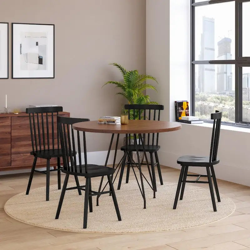 Chaises de salle à manger avec dossier en fuseau en bois massif - un lot de deux