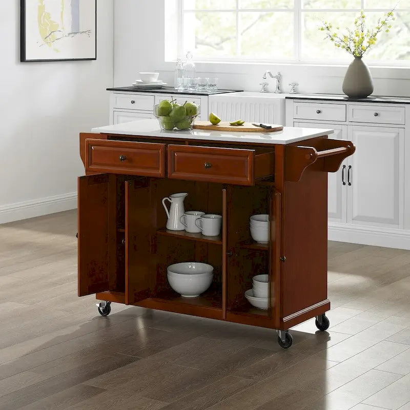Desserte de cuisine en cerisier avec plateau en granit pleine taille - 51,5 L x 18 P x 36,5 H