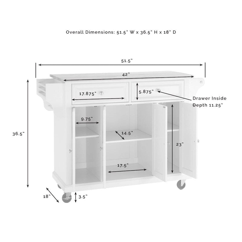 Desserte de cuisine en cerisier avec plateau en granit pleine taille - 51,5 L x 18 P x 36,5 H