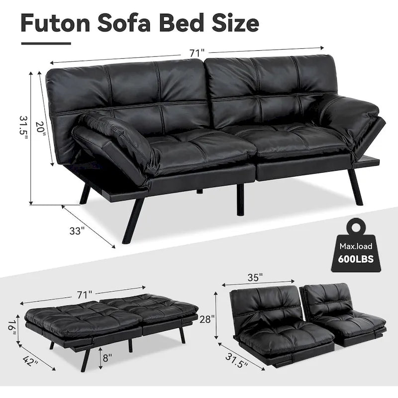 Canapé convertible, futon modulable avec accoudoirs réglables pour studio, appartement, bureau, petit espace