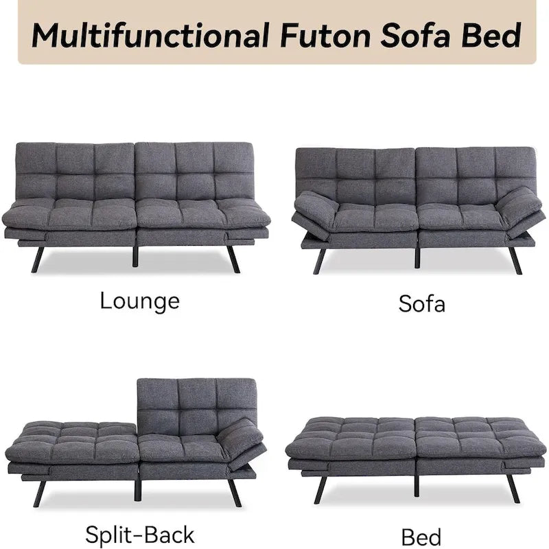 Canapé convertible, futon modulable avec accoudoirs réglables pour studio, appartement, bureau, petit espace