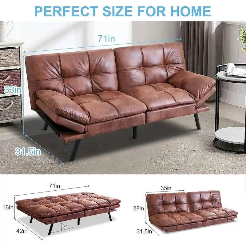 Canapé convertible, futon modulable avec accoudoirs réglables pour studio, appartement, bureau, petit espace