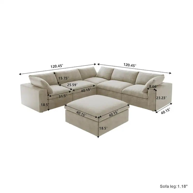Canapé d'angle modulable Cloud 6 places avec oreillers et pouf