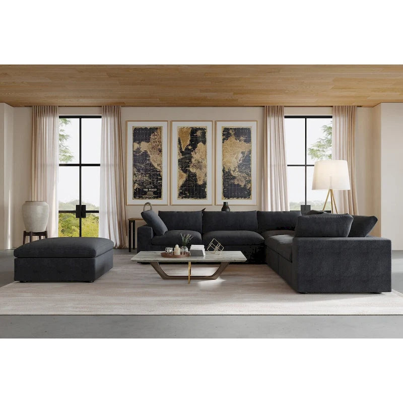 Canapé d'angle modulable Cloud 6 places avec oreillers et pouf