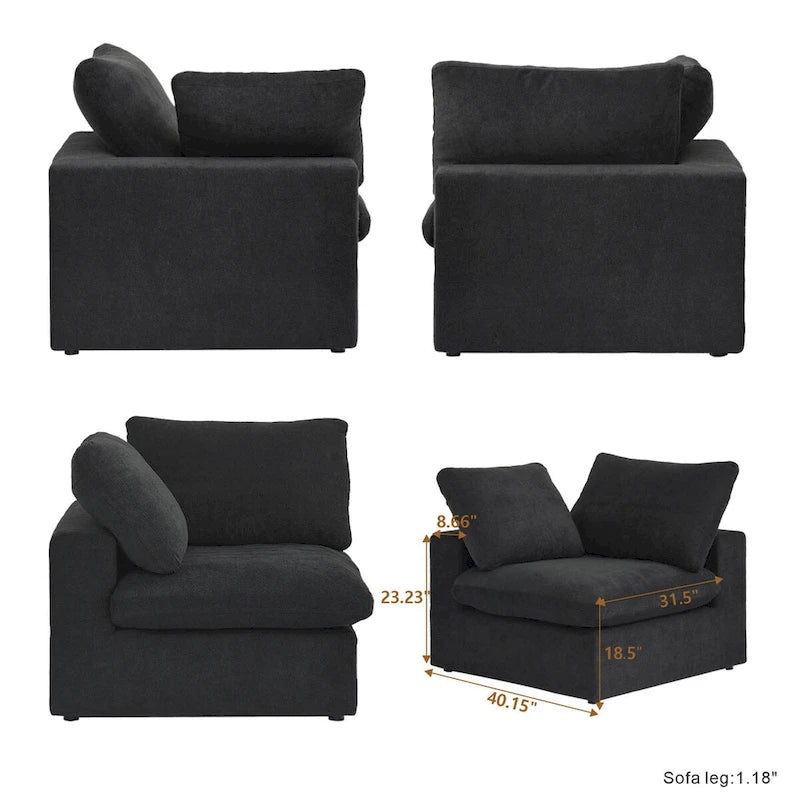Canapé d'angle modulable Cloud 6 places avec oreillers et pouf