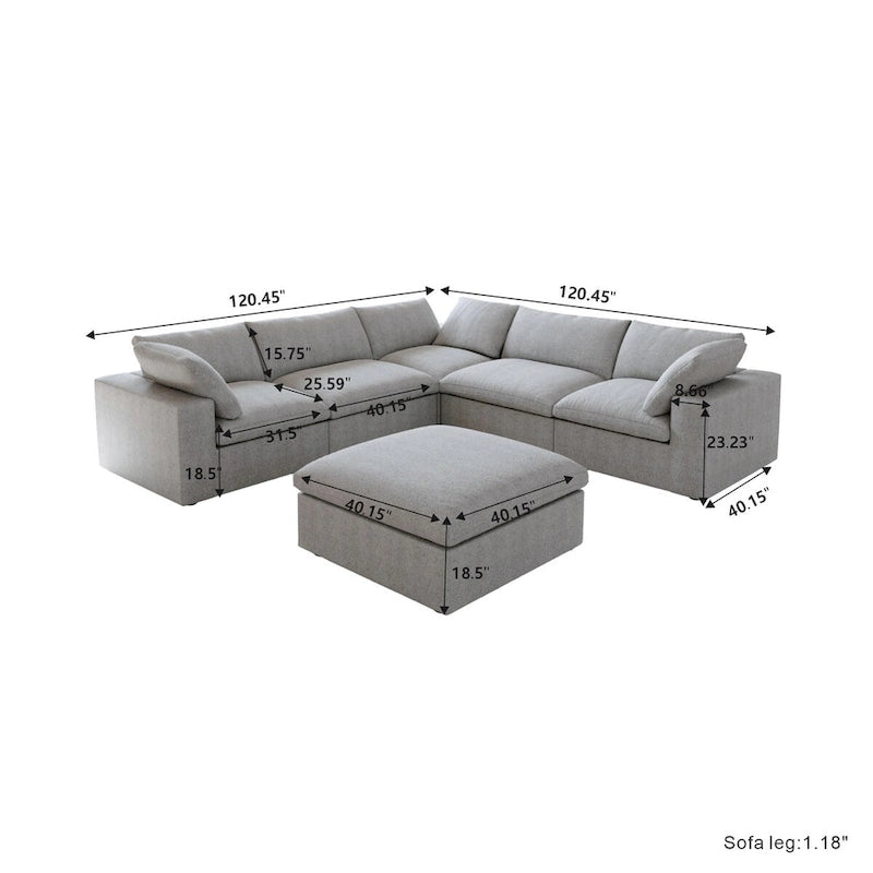 Canapé d'angle modulable Cloud 6 places avec oreillers et pouf