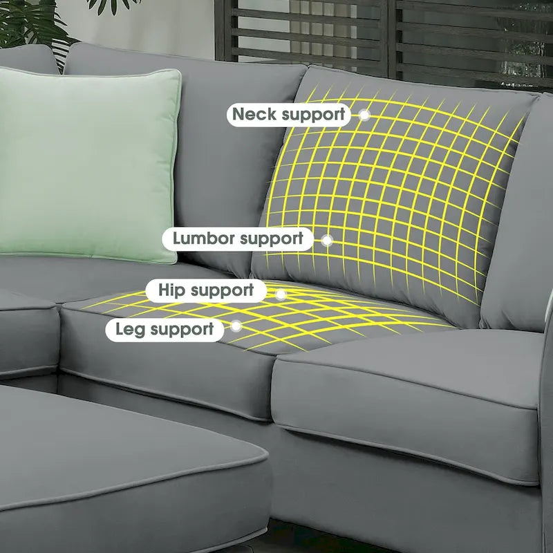 Canapé modulable 112*87 Sectional Sofa Couche Living Room Sets, Canapé modulable 7 places avec pouf, Canapé d'angle en forme de L avec 3 oreillers