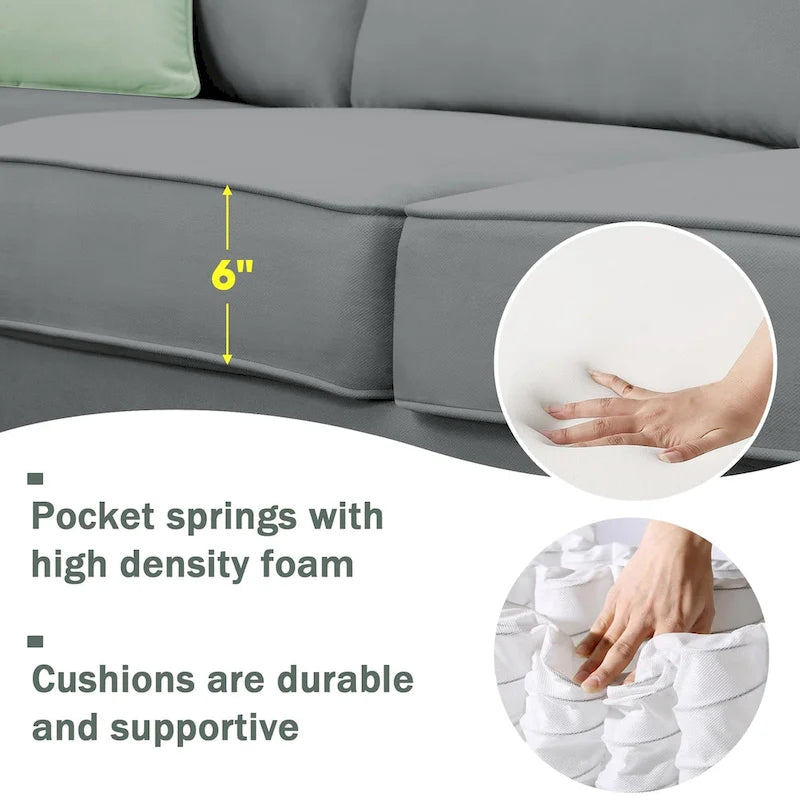 Canapé modulable 112*87 Sectional Sofa Couche Living Room Sets, Canapé modulable 7 places avec pouf, Canapé d'angle en forme de L avec 3 oreillers