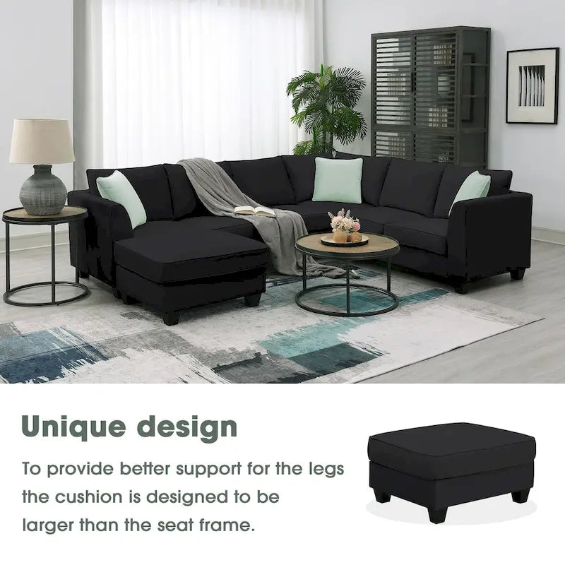 Canapé modulable 112*87 Sectional Sofa Couche Living Room Sets, Canapé modulable 7 places avec pouf, Canapé d'angle en forme de L avec 3 oreillers