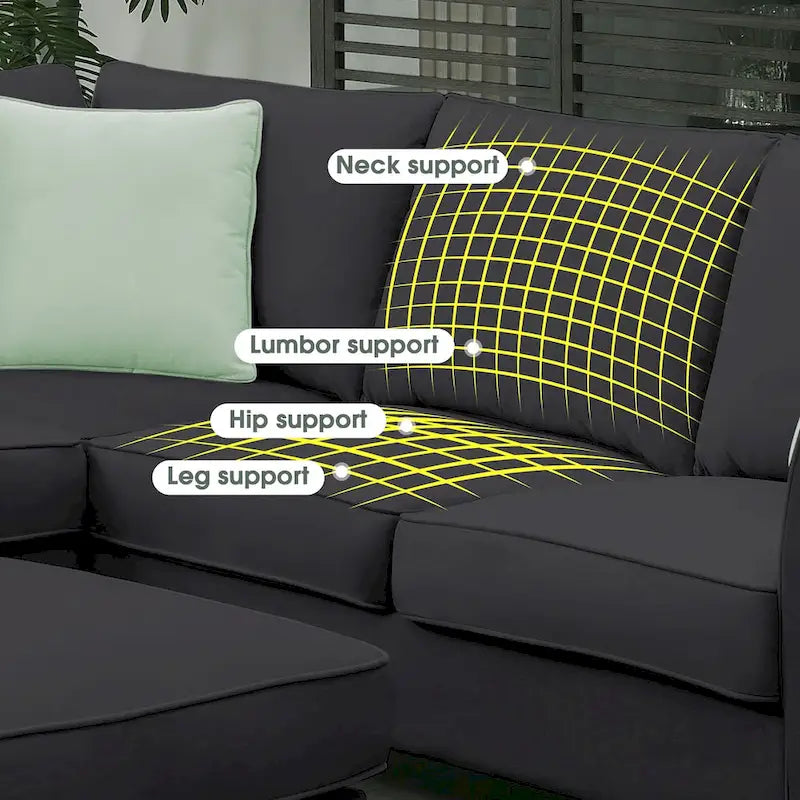 Canapé modulable 112*87 Sectional Sofa Couche Living Room Sets, Canapé modulable 7 places avec pouf, Canapé d'angle en forme de L avec 3 oreillers
