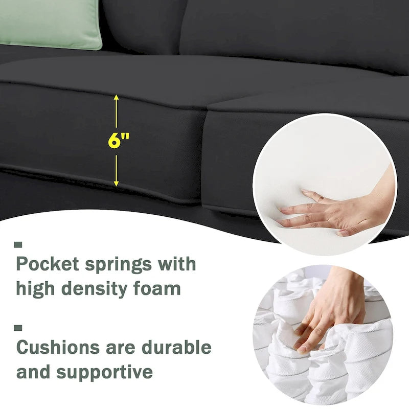 Canapé modulable 112*87 Sectional Sofa Couche Living Room Sets, Canapé modulable 7 places avec pouf, Canapé d'angle en forme de L avec 3 oreillers