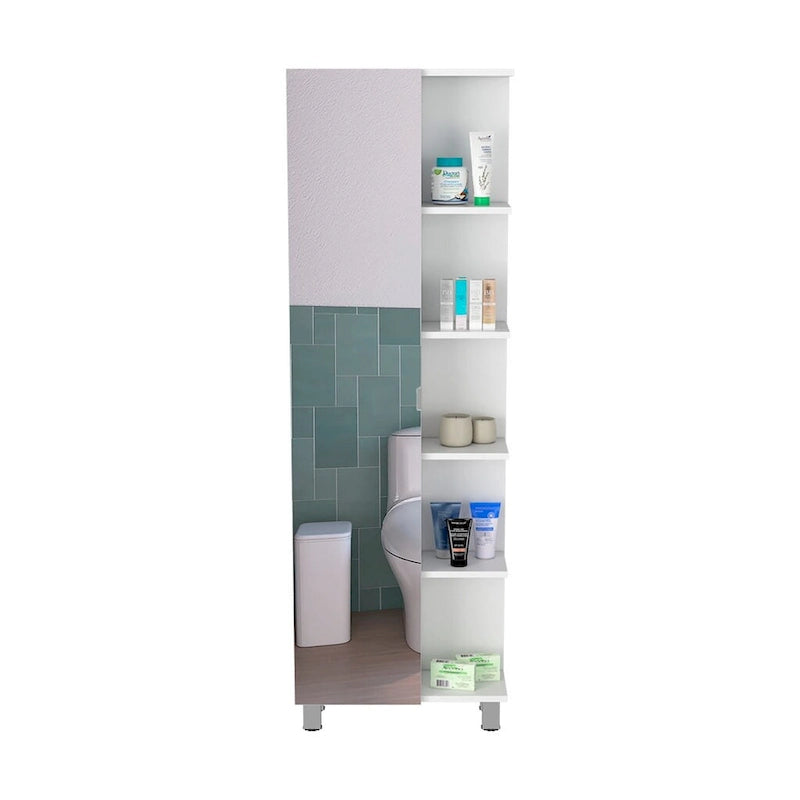 Rénovation armoire à linge miroir, quatre étagères intérieures, finition wengé noir